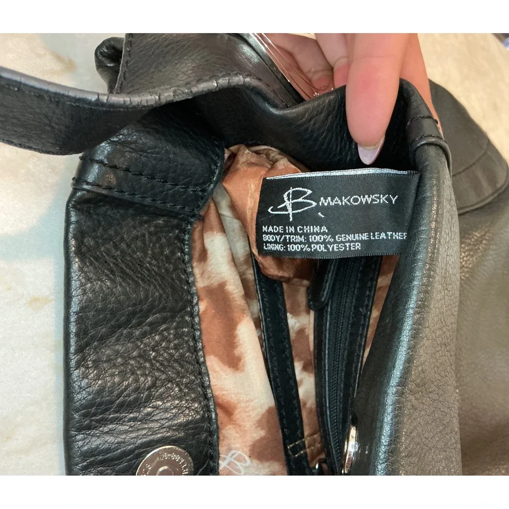 B Makowsky‎ Black Leather Hobo Shoulder Bag Purse - Picture 9 of 16